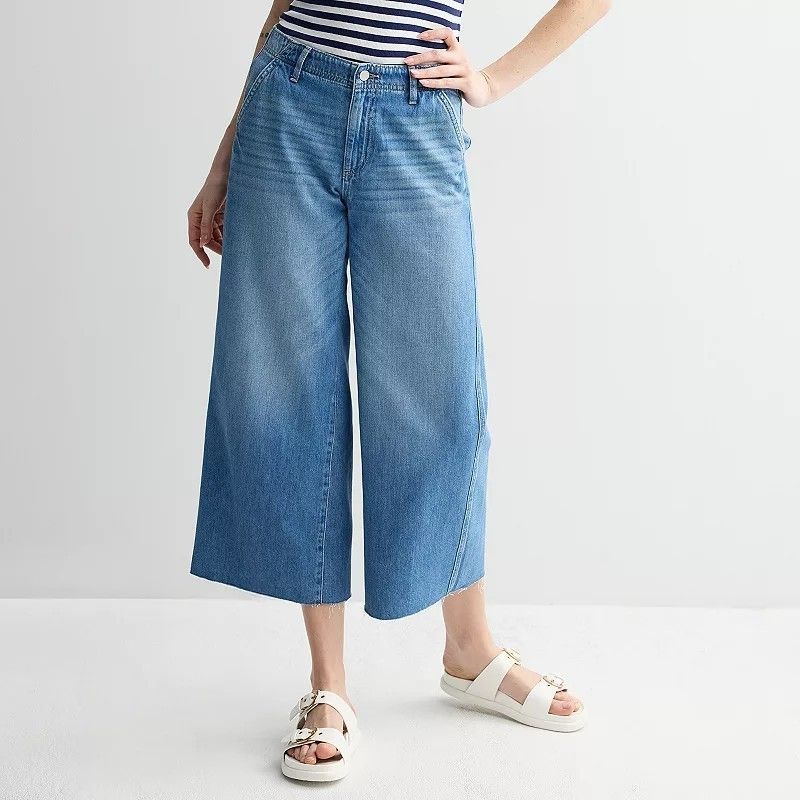 Sonoma Wide Leg Ankle Jeans Womens 16 Blue Medium Wash Raw Hem 100% Cotton New